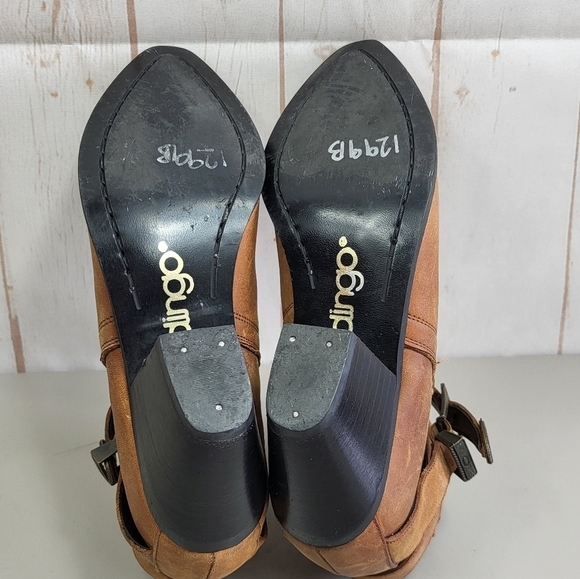 Dingo Western Boho 90's Leather Buckle Ankle Cowgirl Heeled Booties Brown 7M - Picture 13 of 16